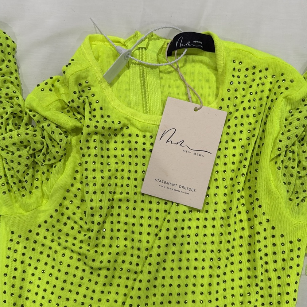 NWT Mew Mews Neriah Crystal‎ Embellished Mini Dress In Green - Picture 8 of 17